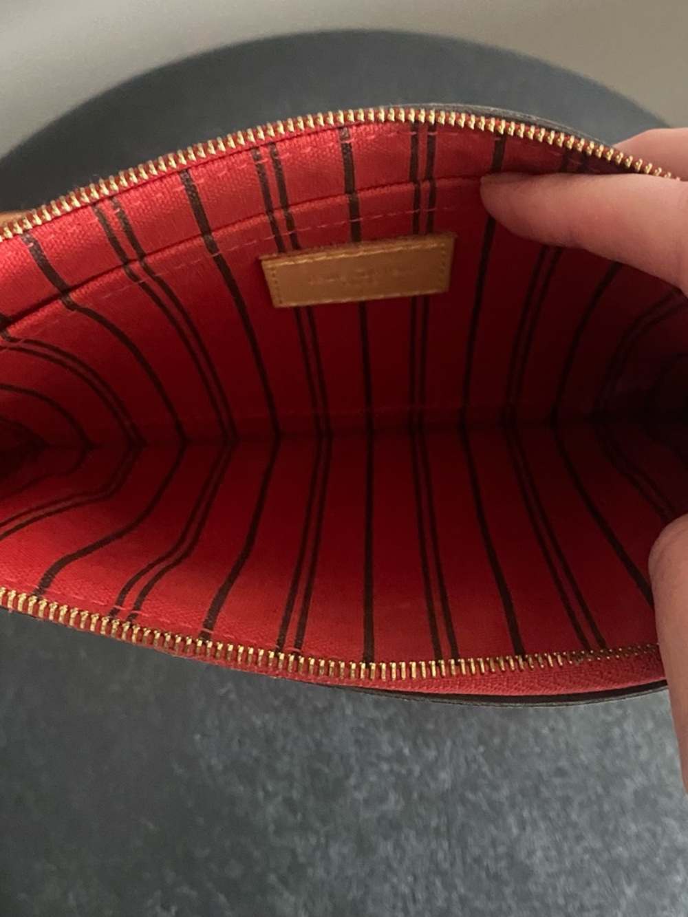 Louis Vuitton Brown Monogram Canvas Pouch with Red Trim - Picture 6 of 8